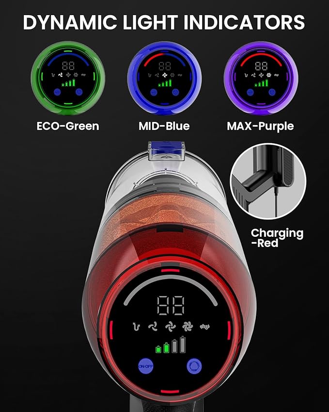 Cordless Vacuum Cleaner,500W 40KPa 60Mins Vacuum Cleaners for Home,Powerful Stick Vacuum With Green Light,Anti-tangle Wireless Vacumm, Rechargeable Vacuum for Pet Hair/Carpet/Hardwood Floor,Blue