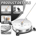 19" Pressure Washer Surface Cleaner with 4 Wheels - Stainless Steel Surface Cleaner for Pressure Washer Attachment for Concrete, Patio, Sidewalk, Deck, Driveways and Daily Washing - PWS 19