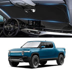 Custom Fit Rivian R1T Windshield Sunshade for 2022-2023 2024 2025 Rivian R1S/R1T Accessories Front Window Sun Shades Shield Cover for Windshield Foldable 210T Sun Visor Protector Blocks UV Ray