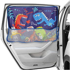 Car Window Shade for Baby, Blackout Car Window Curtain with Storage Pockets & 7 Suction Cups, Cartoon Pattern Cars Side Window Sun Shade Cover for Sun/Heat/UV Rays Protection (Blue-Dinosaurs)