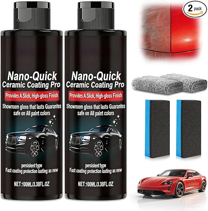 KOSIMI 2 PCS Quick Effect Coating Agent, Nano-Quick Ceramic Coating Pro, 3.5 fl.oz Revolutionary Nano Spray for Car Detailing, for Dust-Proof Glass Effect and Lasting Luster