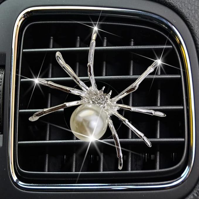 Bling Spider Car Air Fresheners Vent Clips, Cute Lovely Spider Car Air Vent Clips Funny Diamond Diffuser Vent Clip Decoration Interior Decor Bling Accessories for Women Men（Silver）