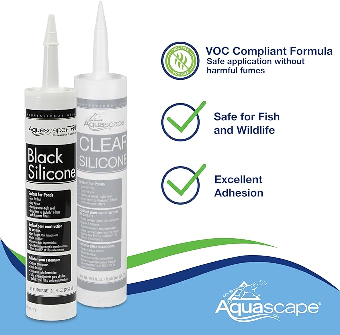 Aquascape Black Silicone Sealant – Safe for Fish, Waterproof, Flexible, and Durable Adhesive for Ponds, Water Features, and Aquariums, 10.1 oz, 29186