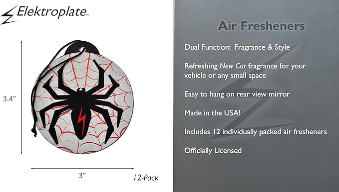Elektroplate MetalHead Lightning Bolt Spider Automotive Air Fresheners for Vehicles | New Car Scent (12-Pack) | Made in the USA