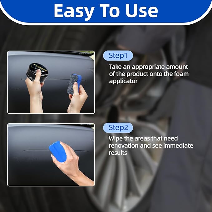 Plastic Restorer for Cars, Ceramic Coating Black Trim Restorer, Back to Black Plastic Polish for Interior Exterior Trim, Dashboard Cleaner with UV Protection, 80g with Sponge