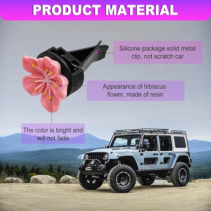 6PCS Car Cherry Blossom Vent Clips Cute Floral Scented Air Freshener Decor Pink Floral Auto Accessories for Women Aesthetic Car Interior Decorations