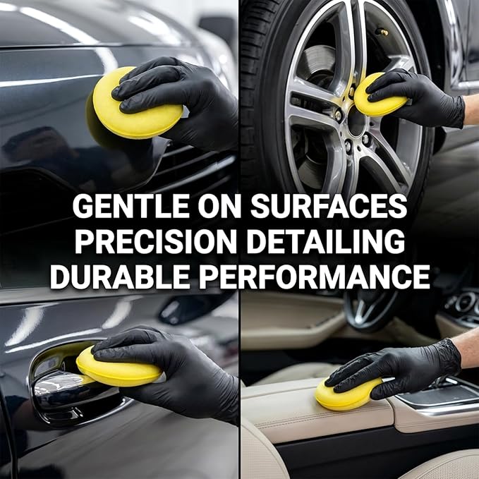 PSLER Foam Applicator Pads - Foam Car Wax Applicator Pad Detailing Round 4 inch Polishing Sponges for Car Wax Applicator Pad 12 Pack-Yellow