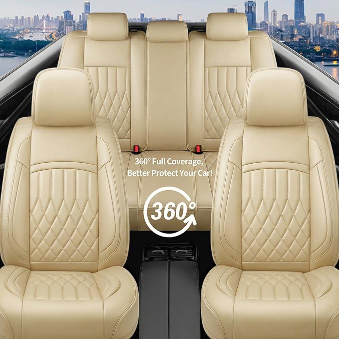 Fit RDX Car Seat Covers for Acura RDX 2010-2025 2026 - Premium Leather, Waterproof, All-Weather, Airbag Compatible, Anti-Slip, Breathable, Easy Install, Seat Protectors, Full Set, Beige