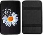 Daisy Butterfly Vehicle Center Console Armrest Cover Pad,Daisy Car Accessories Soft Middle Console Cushion Pad,Auto Arm Rest Mat Decor Daisys Gifts for Women Men Dad for Most Vehicle SUV Truck