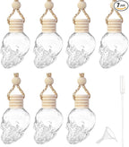 7PCS Car Hanging Diffuser, Car Air Freshener Diffuser Bottle, 8ML Empty Clear Glass Skull Style Empty Bottle, Universal Car Perfume Aromatherapy Essential Oil Pendant Bottle for Women Men