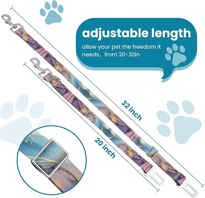 Adjustable pet cat and Dog car seat Belt，The Lanyard is Flexible and Adjustable from 20 to 33 inches(Light Luxury Marble)