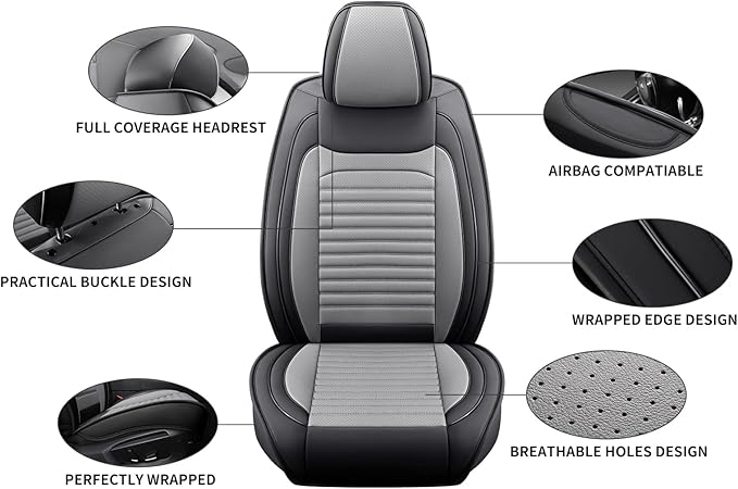 Car Seat Covers Full Set Fit for Toyota RAV4 2001-2026, Premium Faux Leather Car Seat Protector,Breathable Anti-Slip Full Wrapping Edge Seat Covers(Black&Gray,Full Set)