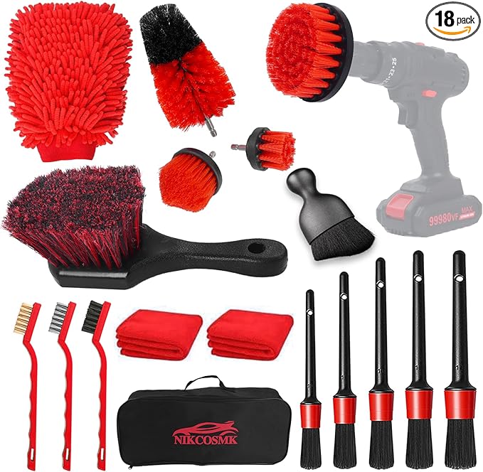 Car Detailing Kit, 18Pcs Car Detailing Brush Set, Car Cleaning Kit, Drill Brush Set, Car Detailing Brushes, Tire Brush - Car Wash Kit, Car Cleaning Tools brushes for Interior, Exterior, Wheels