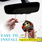 Horror Christmas Skull Car Air Freshener Card Pendant（8Pack Fresh Ice Scent） Gifts Cartoon Halloween Merch Party Supplies Room Decor Accessories for Hanging Rearview Car Interior
