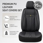 PU Leather Car Seat Covers Front Set – Waterproof seat Cover for Cars，3D Foam Support Automotive seat Covers ，Airbag Compatible, Universal Fit for Cars SUVs Trucks Sedans（Black）