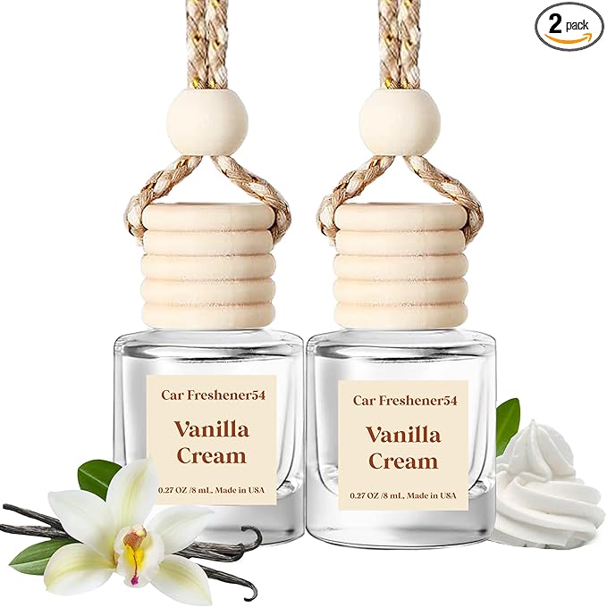 Car Air Freshener Hanging, Vanilla Cream Fragrance Oil Air Diffuser for Car, Long Lasting Car Air Fresheners, Made in USA (2 Pack)