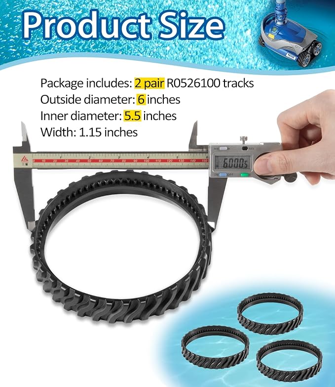 R0526100 Track Replacement Compatible with Zodiac Baracuda MX6 MX8 Elite Series Suction-Side In-ground Pool Cleaners, Heavy Duty Rubber Wheel Tire Belts (4-Pack)