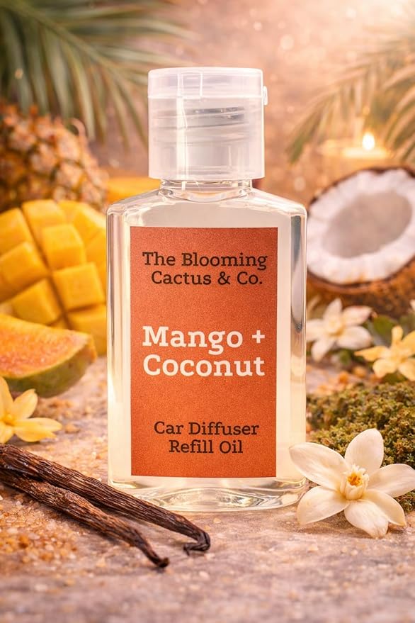Car Diffuser Oil Refill 1 oz – Essential Oil Car Air Freshener Refill for Hanging Car Diffuser, Long Lasting Fragrance Oil, Phthalate Free, Multiple Scents. | Mango & Coconut