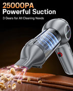 Handheld Car Vacuum Portable Cordless 25000Pa High Power Small Mini Hand Vacuum Cleaner Rechargeable 4-in-1 Compressed Air Duster Blower Pump Wireless Handheld Vac for Car Office Desktop Home Cleaning
