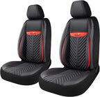 PU Leather Car Seat Covers Front Set – Waterproof seat Cover for Cars，3D Foam Support Automotive seat Covers ，Airbag Compatible, Universal Fit for Cars SUVs Trucks Sedans（Black/Red）
