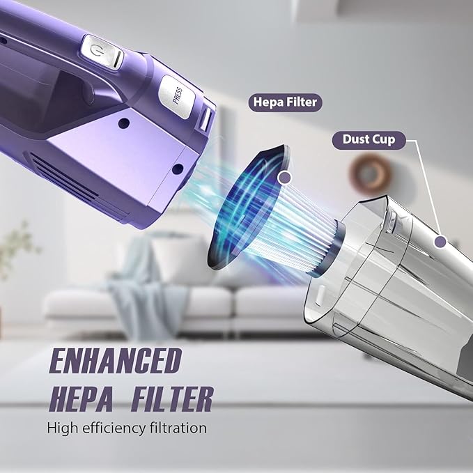 Handheld Vacuum Cordless – Car Vac Portable with 8KPA & Multi Accessories & Low Noise, Lightweight Hand Held Vacuum Cordless Rechargeable for Car/Home/Dust/Pet Hair, Mine Portable Vacuum