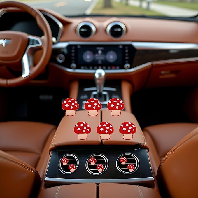 6 Pcs Red Mushroom Air Vent Clips, Cute Mushroom Car Air Fresheners Vents Clips Diamond Vent Clip Cars Interior Decor Charm Bling Car Accessories Cars Decoration for Women, Automotive Air Fresheners