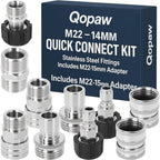 Pressure Washer Adapter Kit, 10PCS Stainless Steel Quick Connect Set, M22-14mm Swivel to 3/8" Plug, M22-15mm Female to M22-14mm Male Adapter, 3/4" Garden Hose Quick Connect Fittings