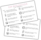 Reed Vent Car Oil Diffuser Care Instruction Card | 50 pk 2x3.5” Freshie Wood Top Car Freshie Insert Package for Selling to DIY Customers