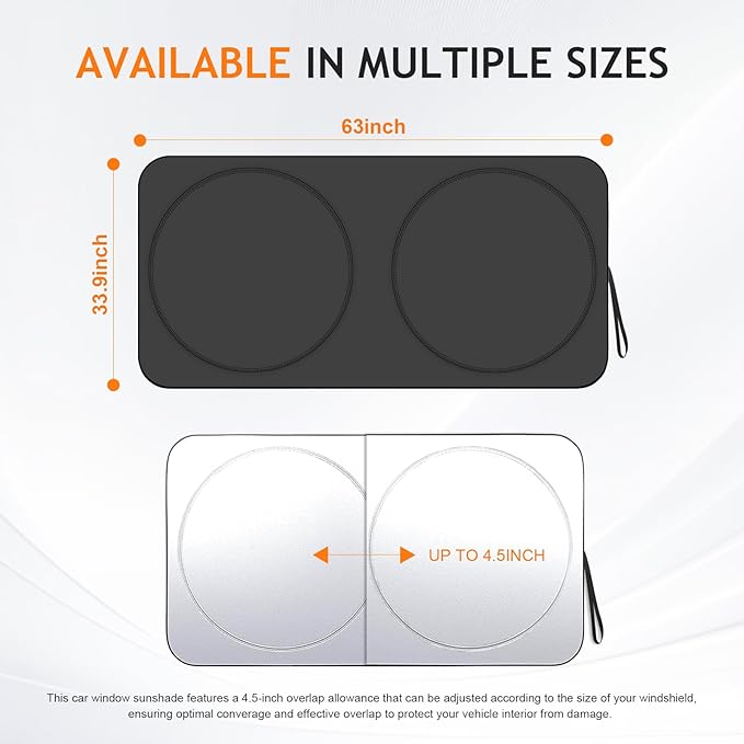 Windshield Sun Shade Car Window Shade UV Reflector Keeps Vehicle Cool Folding Sun Visor Heat and Sun Reflector (Large 63 x 33.9 inches