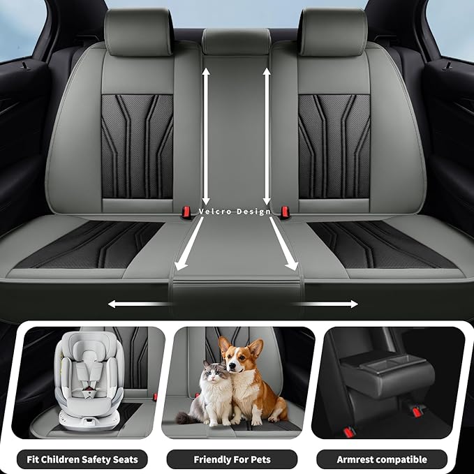 Fit Leaf Car Seat Covers Compatible with Nissan Leaf 2012-2025 2026 - Premium Leather， Waterproof Breathable， All-Weather Seat Cushion Protecto&Airbag Compatible (2 Front Seat Gray&Black)