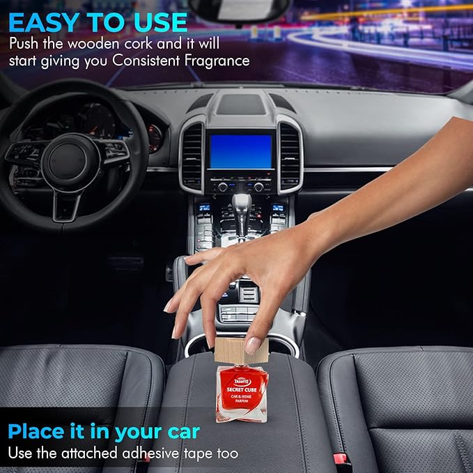 Tasotti Car Air Freshener, Luxury Perfume for Car and Home, Long-Lasting Air Freshener and Odor Eliminator, Secret Cube Collection (New Car)