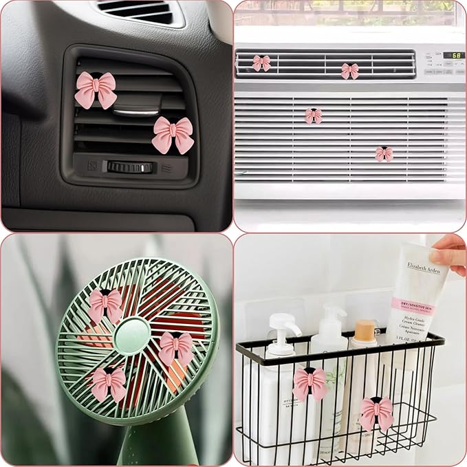 7Pcs Pink Bow Car Air Vent Freshener Clips, Cute Air Conditioning Outlet Clip Set for Car Interior Decor Charm Accessories