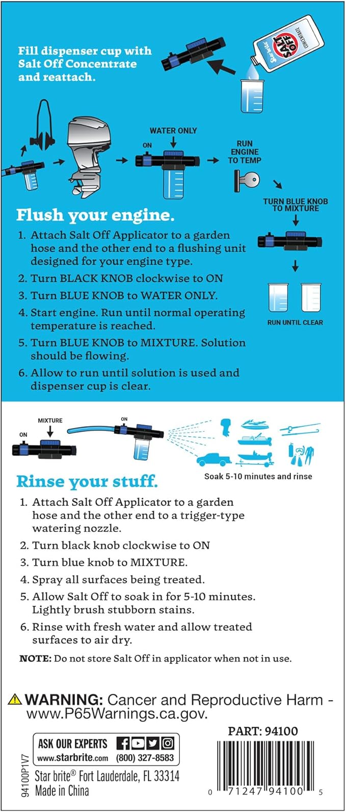 STAR BRITE Salt Off Remover & Marine Engine Flush Kit - Protects & Cleans Boat Engines, Hulls, Decks, and Trailers - Includes Applicator for Easy Use