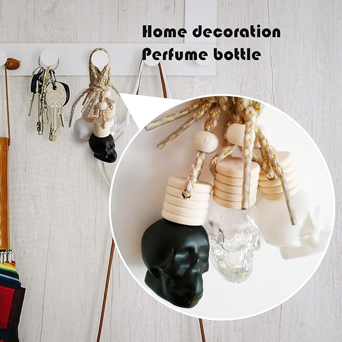 7PCS 15ML Skull Glass Bottle Set, Include Silica Gel Stopper, Wooden Cover, Dropper & Funnel for Car/Home/School Gift/Decoration/Office, White