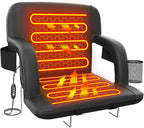 Suteck Dual-Side Heated Stadium Seats with Back Support, Wide Portable Stadium Chair, Foldable Bleacher Chair W/USB 3-Level Heating, 5 Storage Pockets for Outdoor Bleachers Camping Games