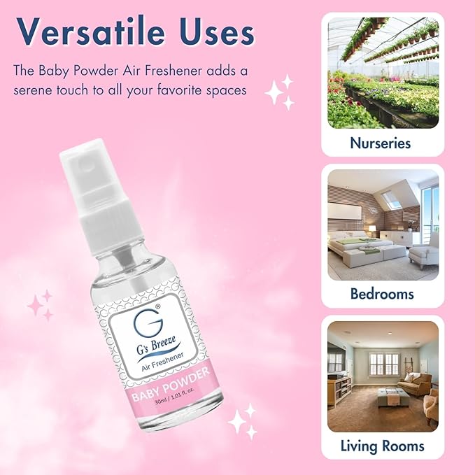 G's Breeze Baby Powder Air Freshener - Soft & Soothing Fresh Baby Powder Scent - Ideal for Nurseries, Bedrooms, Living Rooms & More - Elevate Your Space with Comforting Aroma