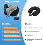 CloudBliss Travel Pillow Premium Memory Foam, Comfortable & Supportive Neck Pillow, Neck Pillows for Sleeping Travel, Airplane Pillow for Sleeping Airplane, Car, Office and Home（Black & Black）