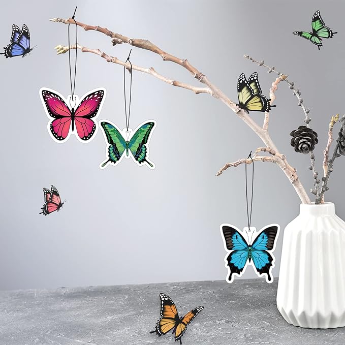 12 Pack Car Air Fresheners Butterfly Summer Flower Hanging for Women Girls Cute Air Freshener for Cars Mirror (Butterfly)
