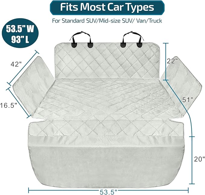 F-color SUV Cargo Liner for Dogs - Waterproof Pet Cargo Liner with Side Flaps, Comfort Dog Cargo Cover with Bumper Flap, Scratchproof Non-Slip Large for Full-Size SUVs Vans, 55 x 93 Inch, Grey