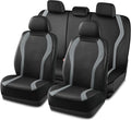 PIC AUTO Leather Car Seat Covers, Premium Automotive Waterproof Front & Rear Full Set Bucket Car Seat Protectors, Black and Gray PVC Patchwork, Fits for Cars, Trucks, Van, SUV, Airbag Compatible