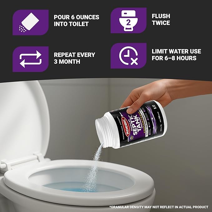 Roebic K-37 Granular Septic Tank Treatment, Bacterial Enzyme Formula for Clog Prevention, Odor Control, Safe for Bathroom, Toilet, Treats 1500 Gallons, 12 oz Concentrate Bottle