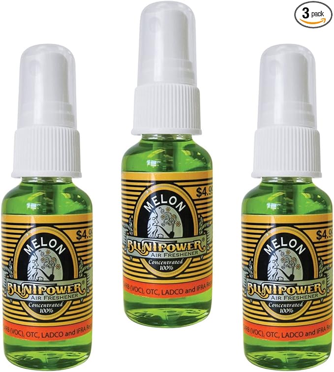 BluntPower (Melon, 3 Pack) Concentrated Air Freshener - Premium Oil Based Air Freshener Spray For Home and Car - Long-Lasting Bathroom Spray, Car Freshener, & Odor Eliminator Spray