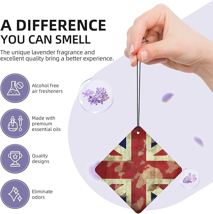 6 Pcs Car Air Fresheners Hanging Scented Cards for Car Fresheners Vintage Union Jack British Flag Car Aromatherapy Tablets Funny Hanging Air Freshener for Car Rearview Mirror Pendant