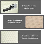 Upgraded Car Center Console Cover,Microfiber Leather Car Armrest Cover Cushion with 2 Storage Bags,Universal Armrest Storage Box Interior Accessories for Most Vehicles (Cream)