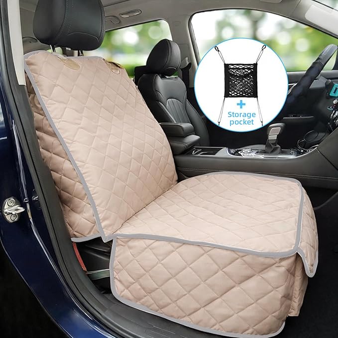 Deluxe Dog Seat Cover for Front Seat-More Durable Waterproof Front Seat Protector, High Heat Resistant and Nonslip Front Seat Cover for Dogs Kids, Universal Size (Beige)