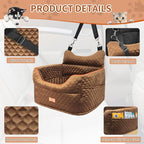 Dog Car Seat - Memory Foam Dog Booster Seat for Small Dogs Up to 25lbs-Elevated Pet Car Seat with Storage Pockets and Dog Seat Belt-Soft Pet Travel Bed for Front & Back Seats-Removable Washable-Brown