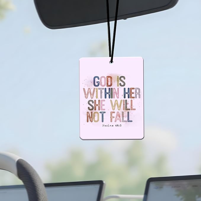 Christian Car Air Freshener 4 Pcs, Pink Inspirational Bible Quote Scented Hanging Decor for Women, Vehicles Home Church, Faith Based Mirror Gift