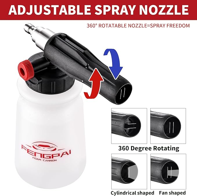 FENG PAI Foam Cannon with Pressure Washer Gun and Dual Connector, 3-in-1 Short Lance Accessory for Snow Foam Cannon, Power Washer Blaster Kit for Car Washing and Cleaning, Sprayer Bottle 1L 4000 PSI