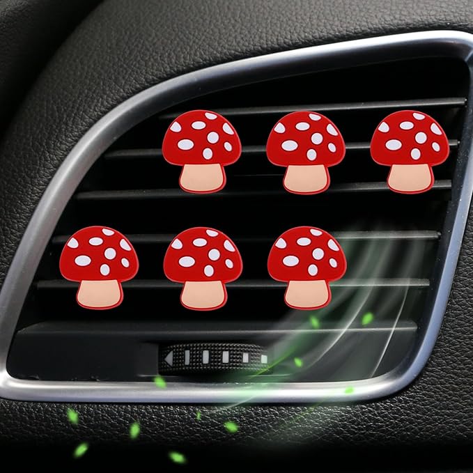 6 Pcs Red Mushroom Air Vent Clips, Cute Mushroom Car Air Fresheners Vents Clips Diamond Vent Clip Cars Interior Decor Charm Bling Car Accessories Cars Decoration for Women, Automotive Air Fresheners