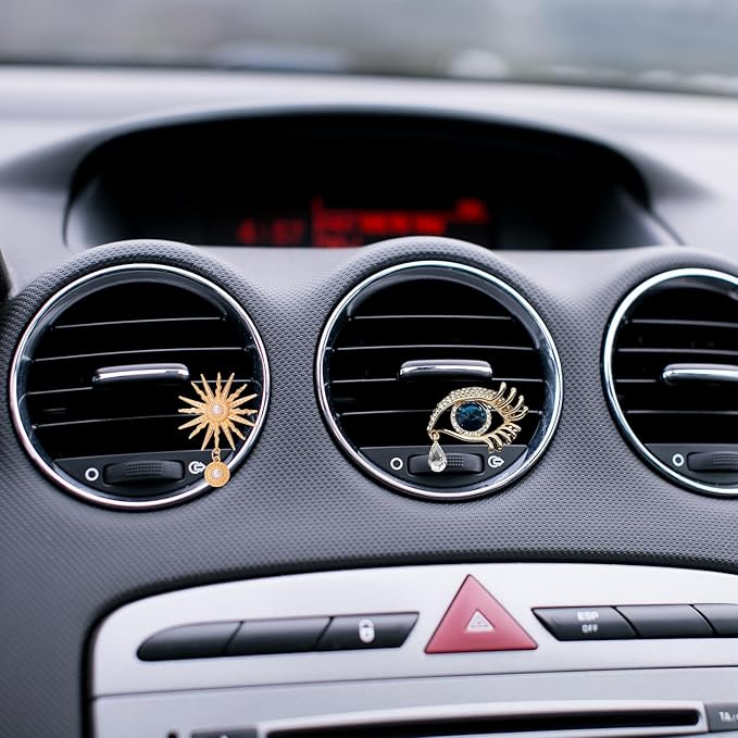 2 PCS Car Air Vent Clip Accessory, Air Vent Decor Charm, Car Interior Accessories Air Freshener (NO REFILL PADS) for Women, Egyptian Myth Sun God Evil Eye Air Conditioner Outlet Decoration